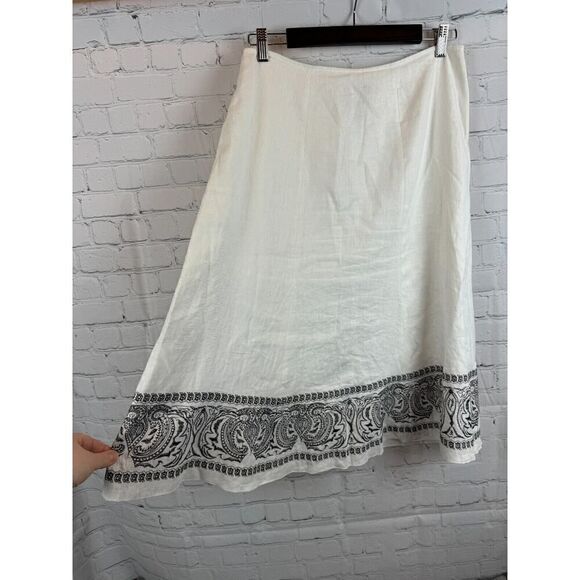 NYGARD COLLECTION natural white linen embroidered A-line lined skirt 10 Petites - Picture 5 of 7